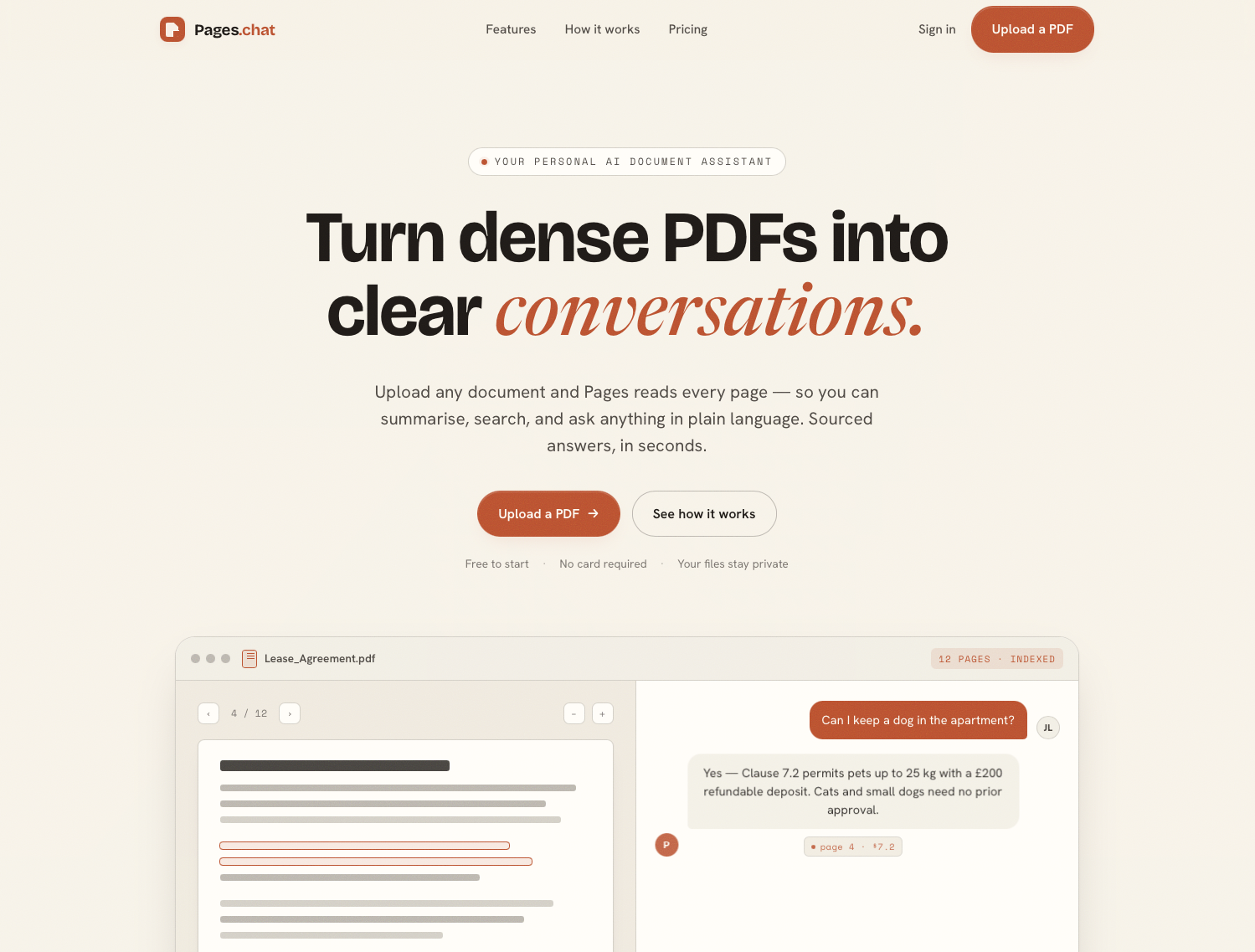Pages.chat homepage